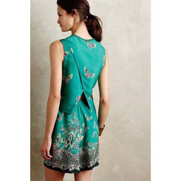 Anthropologie Elevenses Papillion Green Butterfly Print Open Back Romper S - Picture 1 of 9